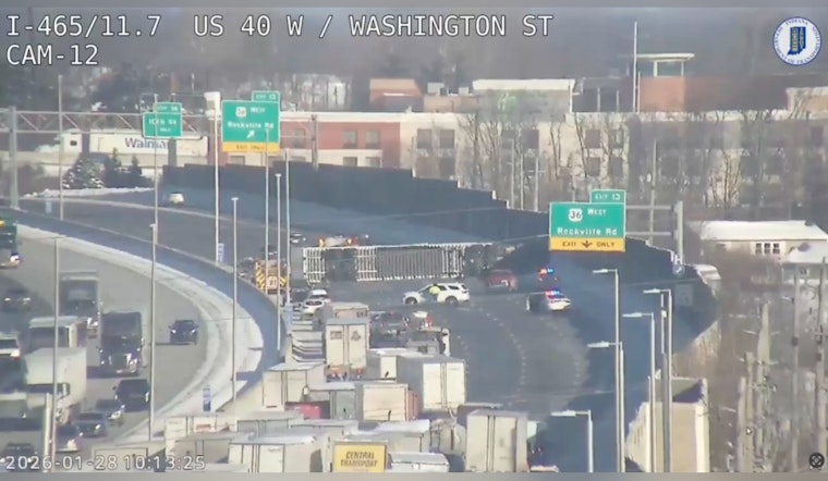 Overturned Semi Causes Major Traffic Snarl on I-465 in Indianapolis