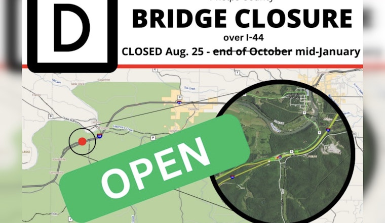 Phelps County Route D Bridge Reopens over I-44 with More Repairs Scheduled for Spring 2026