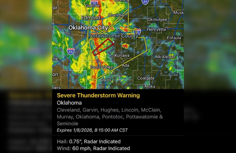 Severe Thunderstorm Warning Issued for Areas Including OKC, Norman, Shawnee, Residents Advised to Seek Shelter