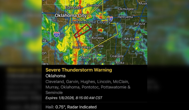 Severe Thunderstorm Warning Issued for Areas Including OKC, Norman, Shawnee, Residents Advised to Seek Shelter