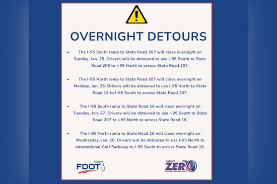 St. Augustine Drivers Alert as I-95 Exit Ramps Close Starting Sunday for Wrong-Way Detection System Tests