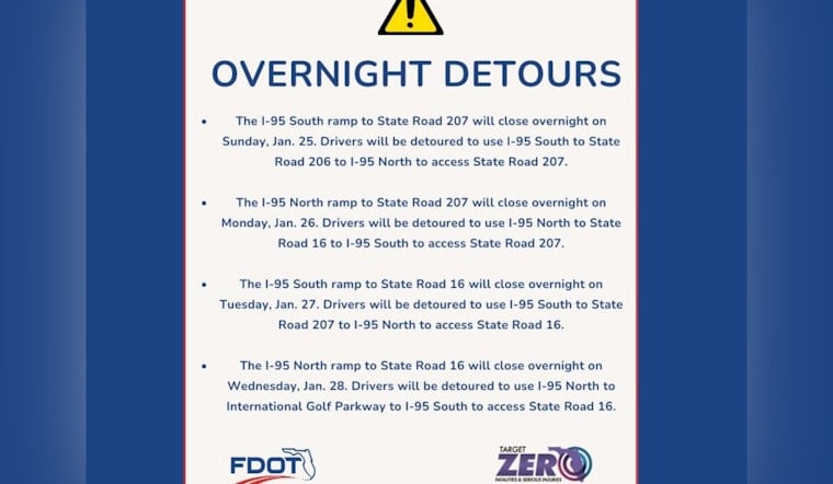 St. Augustine Drivers Alert as I-95 Exit Ramps Close Starting Sunday for Wrong-Way Detection System Tests