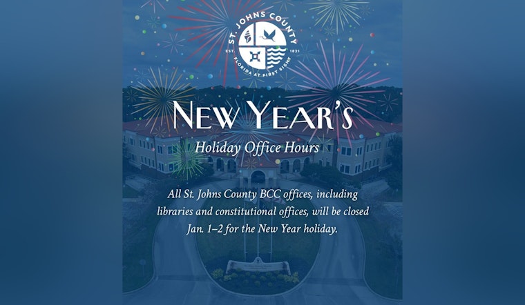 St. Johns County Announces Holiday Office Closures and Service Adjustments for New Year