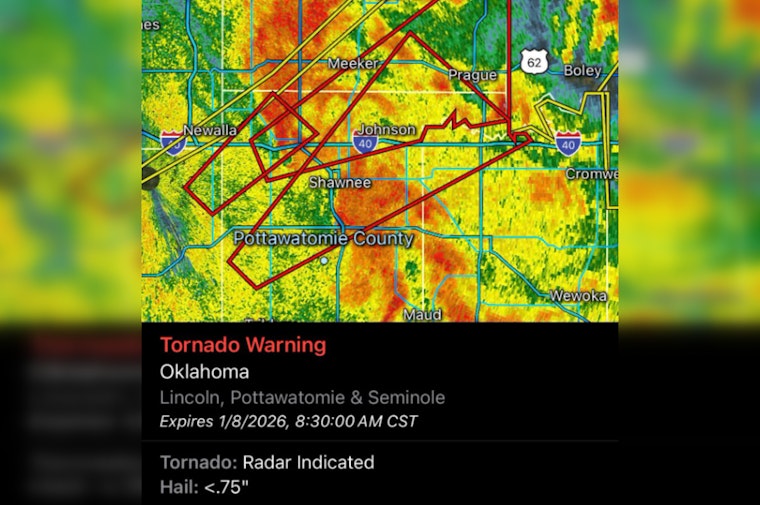 Tornado Warning Issued for Central Oklahoma Counties as Severe Storm Approaches