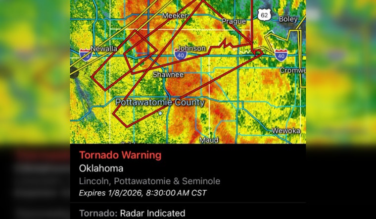 Tornado Warning Issued for Central Oklahoma Counties as Severe Storm Approaches