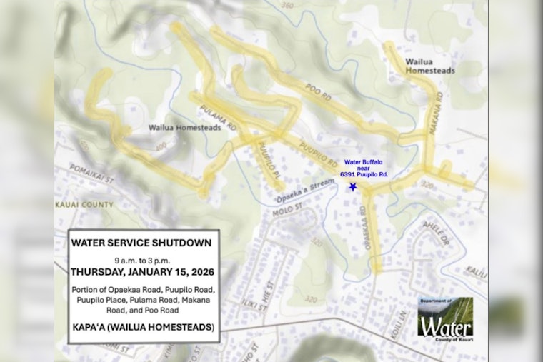 Water Service Interruption Planned for Wailua Homesteads Residents on January 15 Due to DOW Repairs