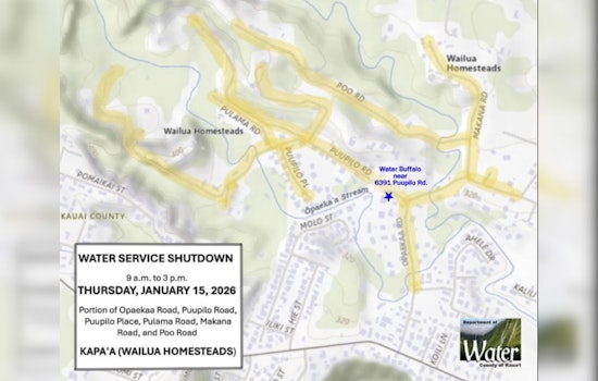 Water Service Interruption Planned for Wailua Homesteads Residents on January 15 Due to DOW Repairs