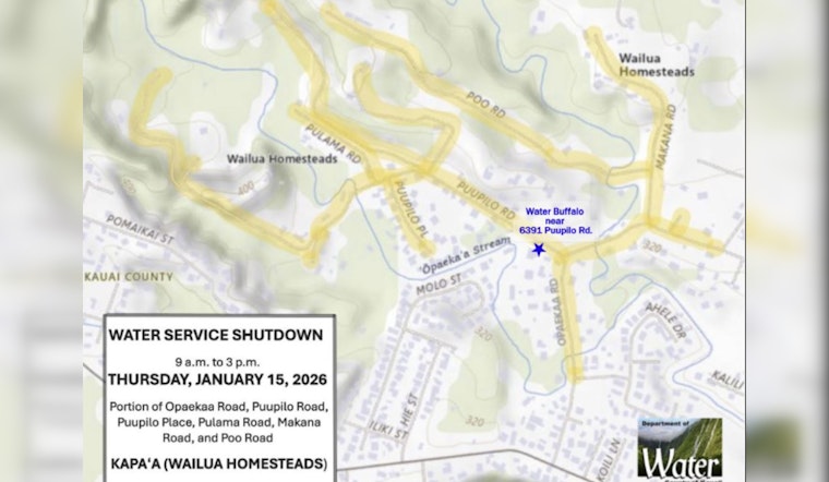 Water Service Interruption Planned for Wailua Homesteads Residents on January 15 Due to DOW Repairs