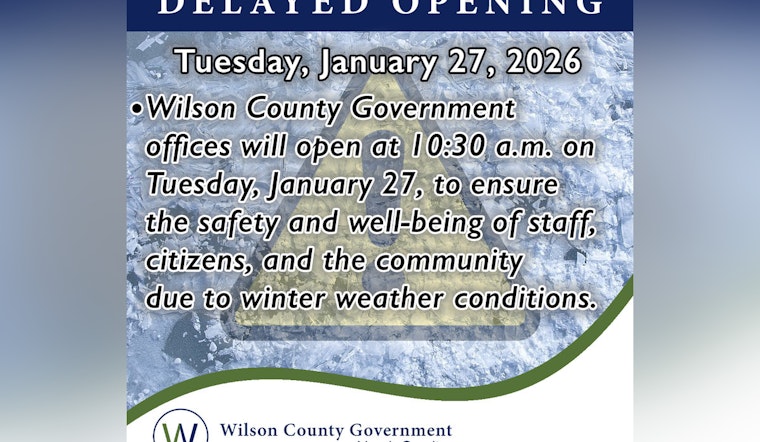 Wilson County Government Offices Delay Opening Due to Icy Conditions Essential Services Remain Unaffected