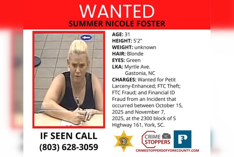 York County Sheriff's Office Seeks Suspect Summer Nicole Foster for Financial Crimes in York, SC