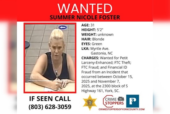 York County Sheriff's Office Seeks Suspect Summer Nicole Foster for Financial Crimes in York, SC