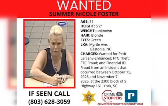 York County Sheriff's Office Seeks Suspect Summer Nicole Foster for Financial Crimes in York, SC