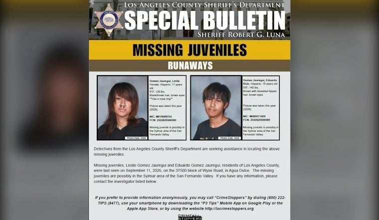 Agua Dulce Teens Missing Nearly a Month, Deputies Eye Sylmar Lead
