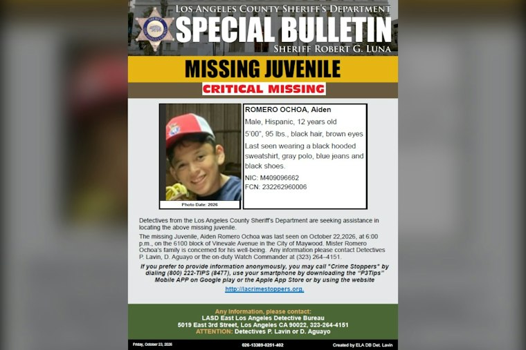 Maywood Search for Missing 12-Year-Old Aiden Romero Ochoa