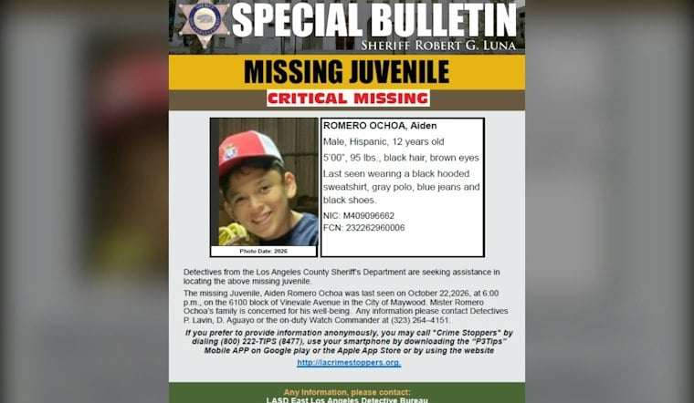 Maywood Search for Missing 12-Year-Old Aiden Romero Ochoa