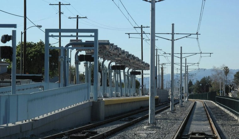 Pickup Truck Comes to Rest on Train Tracks in Los Angeles