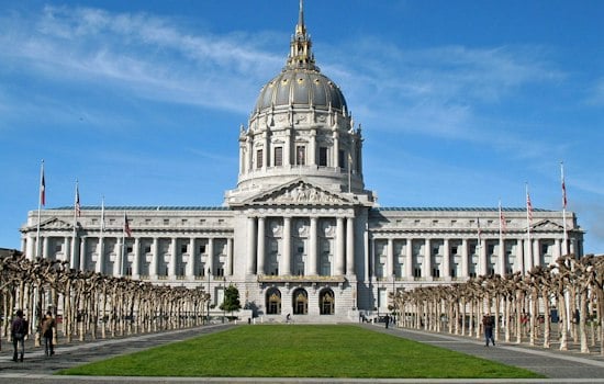 Two Dinosaurs Pose for Wedding Photos on SF City Hall’s Grand Staircase, Stunning Tourists