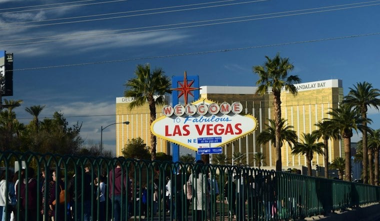 Vegas Welcome Sign Glows Yellow and Turquoise for Indigenous Peoples' Day Monday
