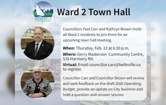 Belleville Invites Ward 2 Residents to Participate in Town Hall Meeting on Operating Budget