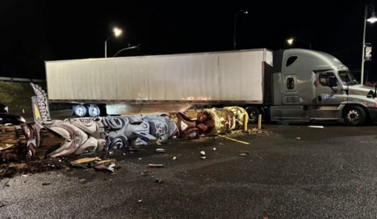 Big Rig Smacks Down Weed’s 32-Foot Totem Pole in Late-Night Lot Crash
