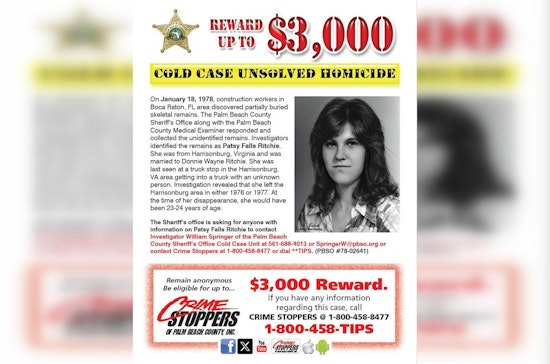 Breakthrough in Boca Raton Cold Case: DNA Genealogy Identifies Virginia Woman Patricia Ritchie as 1978 Jane Doe