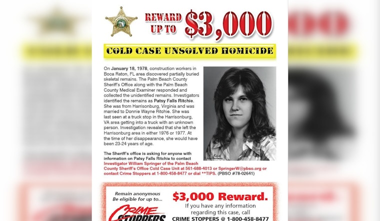 Breakthrough in Boca Raton Cold Case: DNA Genealogy Identifies Virginia Woman Patricia Ritchie as 1978 Jane Doe