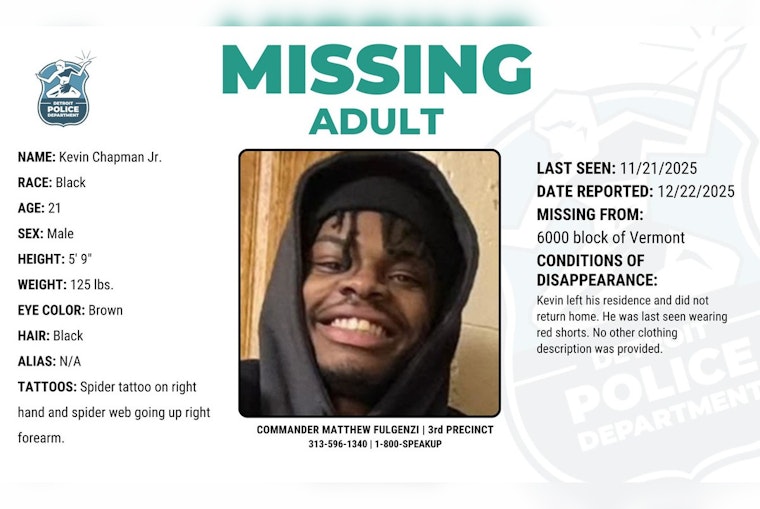 Detroit Police Seek Public Help to Find Missing 21-Year-Old Kevin Chapman Jr.