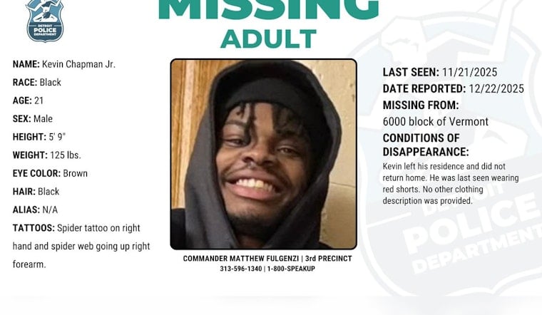 Detroit Police Seek Public Help to Find Missing 21-Year-Old Kevin Chapman Jr.