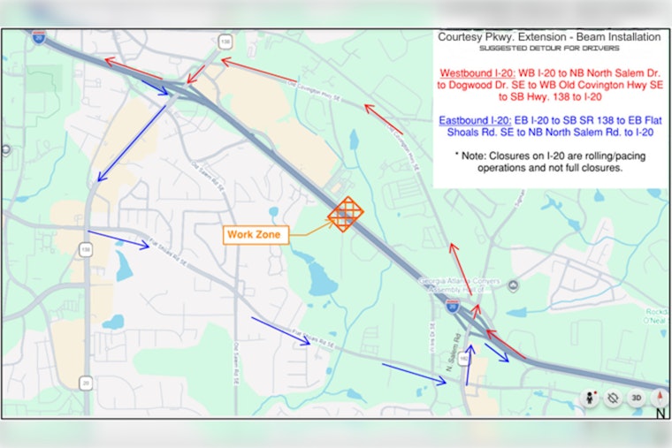 Expect Intermittent Lane Closures on I-20 for Courtesy Parkway Extension in Rockdale County