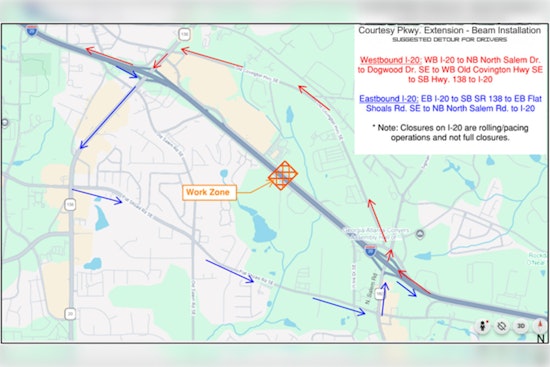 Expect Intermittent Lane Closures on I-20 for Courtesy Parkway Extension in Rockdale County