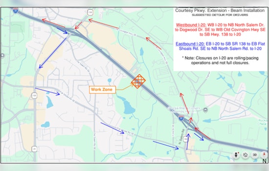Expect Intermittent Lane Closures on I-20 for Courtesy Parkway Extension in Rockdale County