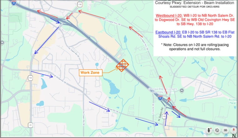 Expect Intermittent Lane Closures on I-20 for Courtesy Parkway Extension in Rockdale County