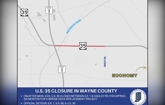 Extended Shutdown of U.S. 35 in Wayne County for Bridge Project Starting Late February