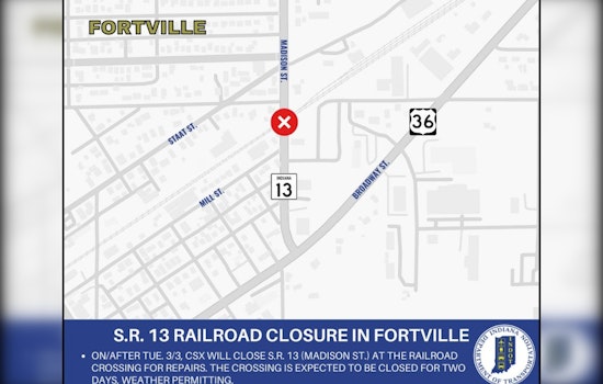 Fortville Commuters Alerted to State Road 13 Closure for Railroad Crossing Repairs March 3-5