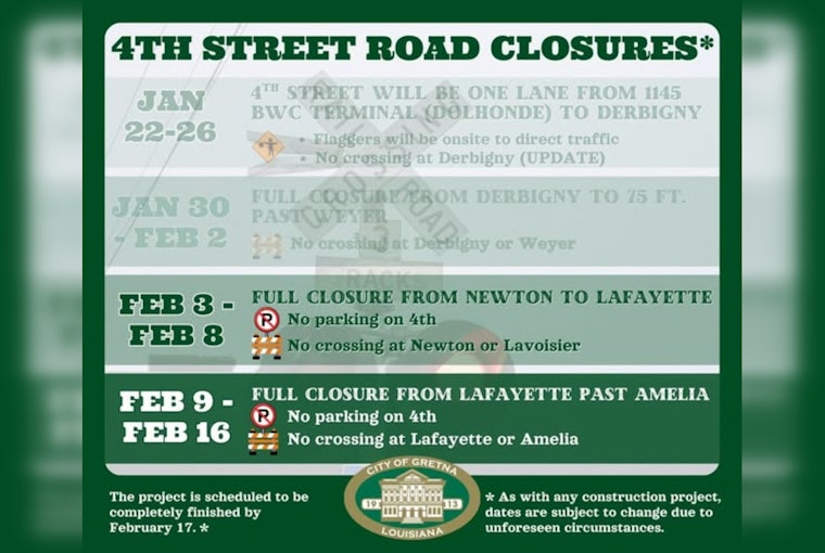 Gretna, LA Residents Brace for a Week of Disruption as 4th Street Closes for Critical Repairs