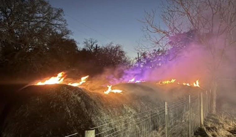 Hay Bales Burn Near Flatonia I-10 Frontage Road