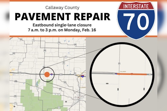 I-70 Eastbound Lane in Callaway County to Close for Repairs February 16