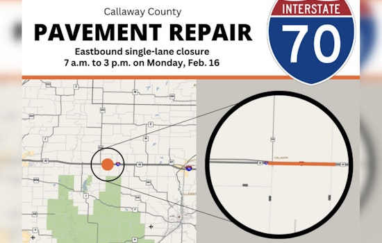I-70 Eastbound Lane in Callaway County to Close for Repairs February 16