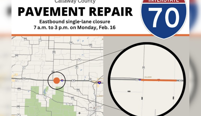 I-70 Eastbound Lane in Callaway County to Close for Repairs February 16