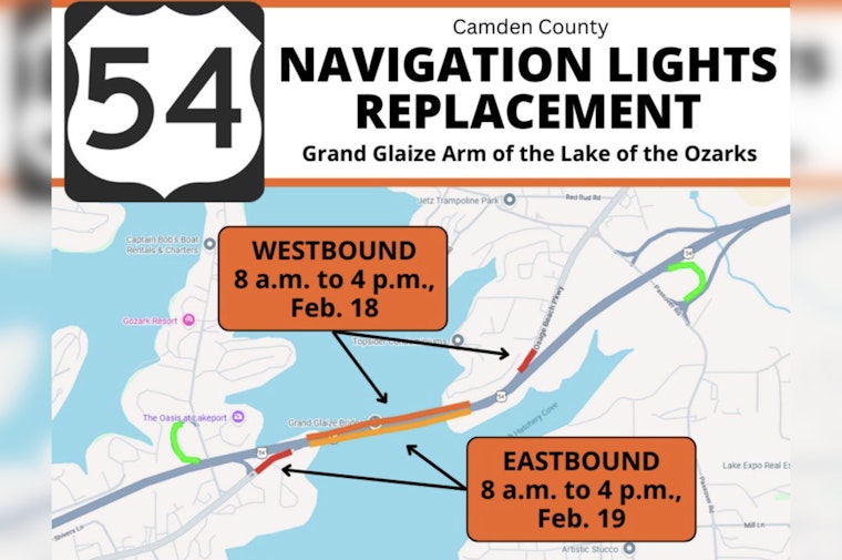 Lane Closures and Detours Expected on U.S. Route 54 Bridge in Lake of the Ozarks for Light Replacement Work