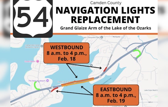Lane Closures and Detours Expected on U.S. Route 54 Bridge in Lake of the Ozarks for Light Replacement Work