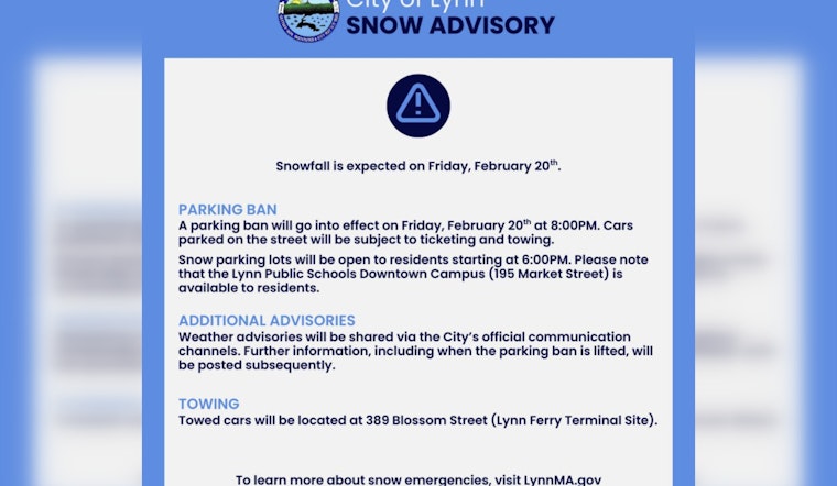 Lynn Imposes Citywide Parking Ban Ahead of Friday Snowstorm