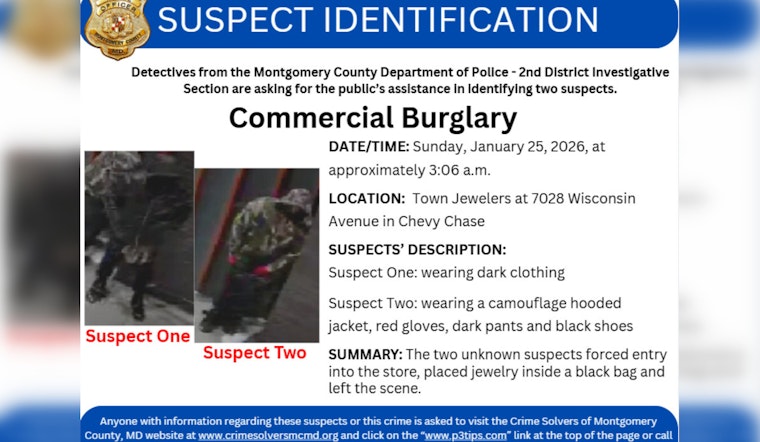 Montgomery County Detectives Seek Public Tips in Daytime Commercial Burglary Case; Surveillance Video Released