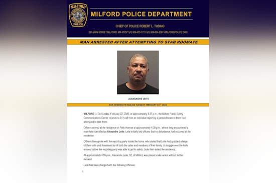 Police Say Milford Roommate Knife Clash Ends in Attempted Murder Charge