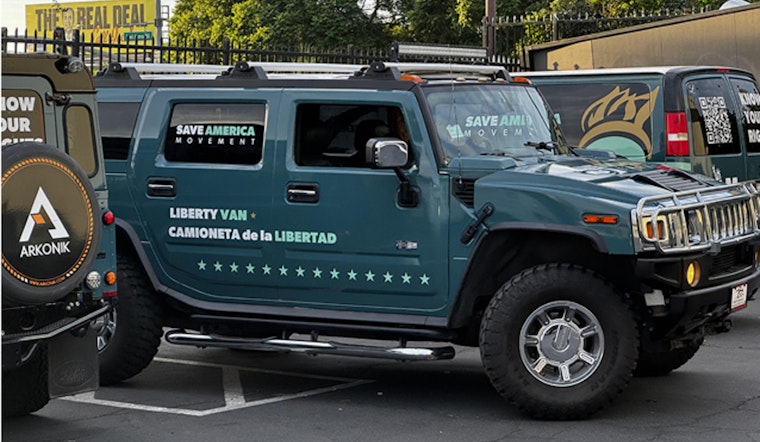 Statue of Liberty Vans Sweep L.A., Shadowing ICE Raids