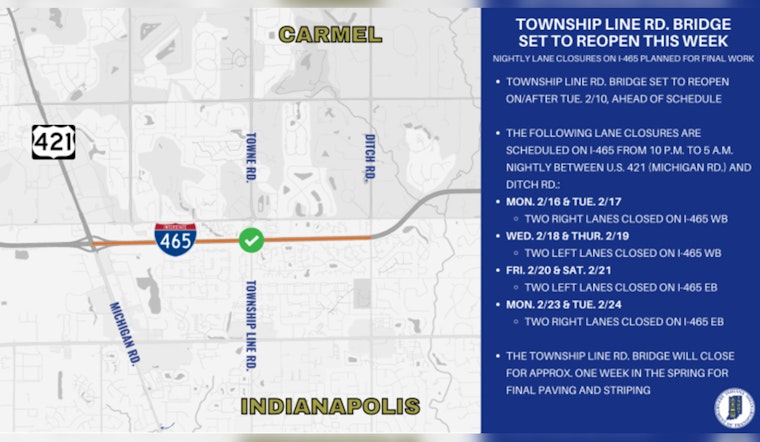 Township Line Road Bridge to Reopen Early, Boosting Marion and Hamilton County Commuters