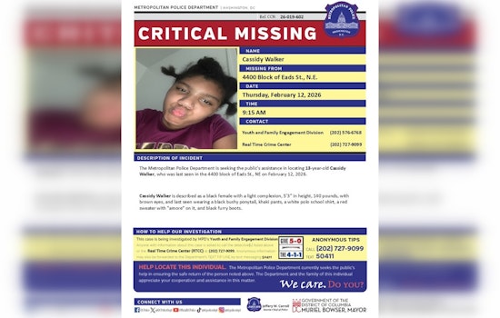 Urgent Search Underway for Missing 13-Year-Old Cassidy Walker in Northeast DC