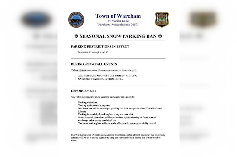 Wareham Slaps Snow Parking Ban On Streets As Blizzard Warning Looms