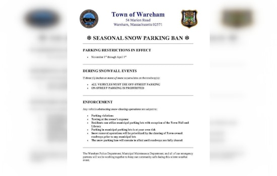 Wareham Slaps Snow Parking Ban On Streets As Blizzard Warning Looms