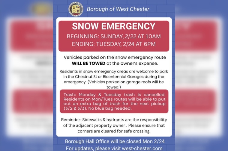 West Chester Orders Cars Off Snow Routes as Long Storm Rolls In